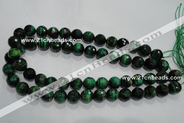 CTE1016 15.5 inches 14mm faceted round dyed green tiger eye beads