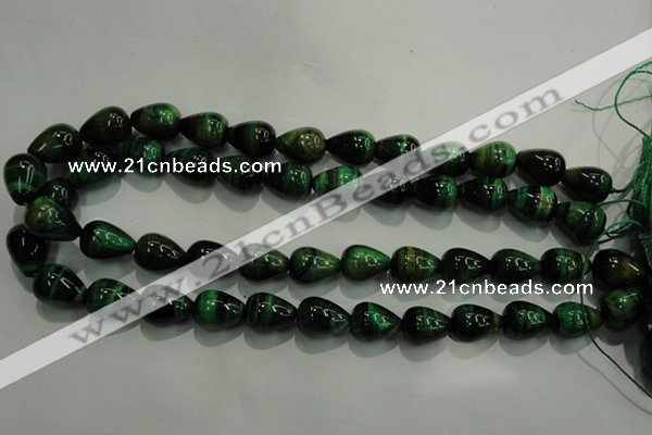 CTE1032 15.5 inches 12*16mm teardrop dyed green tiger eye beads