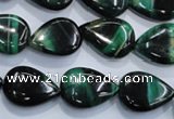 CTE1055 15.5 inches 13*18mm flat teardrop dyed green tiger eye beads