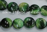 CTE1062 15.5 inches 12mm flat round dyed green tiger eye beads