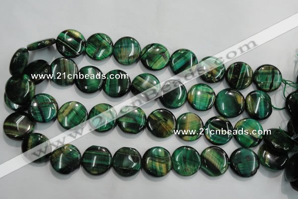 CTE1066 15.5 inches 18mm flat round dyed green tiger eye beads