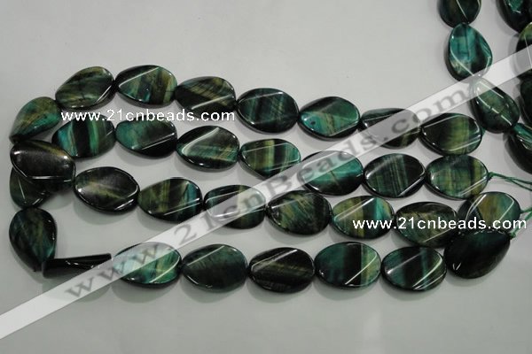 CTE1078 15.5 inches 18*25mm twisted oval dyed green tiger eye beads