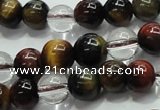 CTE1125 15 inches 6mm round mixed tiger eye & white crystal beads