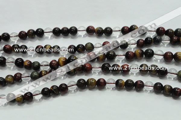 CTE1125 15 inches 6mm round mixed tiger eye & white crystal beads