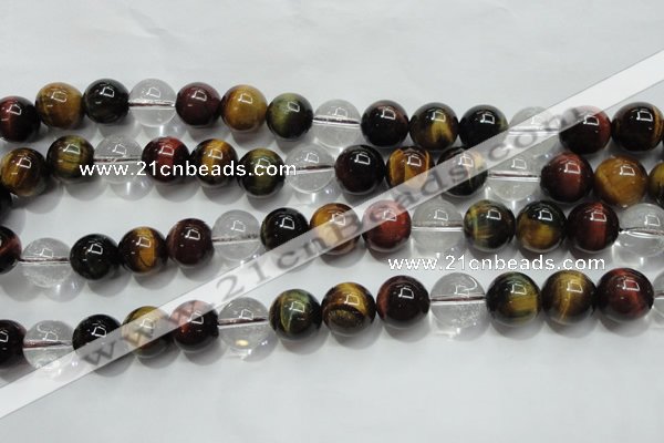 CTE1128 15 inches 12mm round mixed tiger eye & white crystal beads