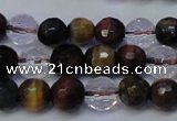 CTE1131 15 inches 6mm faceted round mixed tiger eye & white crystal beads