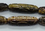 CTE116 15.5 inches 12*40mm carved cylinder yellow tiger eye beads