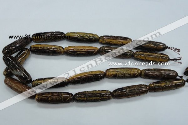 CTE116 15.5 inches 12*40mm carved cylinder yellow tiger eye beads