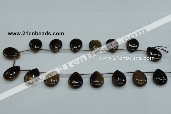 CTE126 18*25mm top-drilled flat teardrop yellow tiger eye beads wholesale