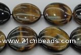 CTE1350 15.5 inches 20mm flat round yellow & blue tiger eye beads
