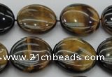 CTE1350 15.5 inches 20mm flat round yellow & blue tiger eye beads