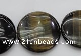 CTE1352 15.5 inches 30mm flat round yellow & blue tiger eye beads