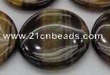 CTE1354 15.5 inches 40mm flat round yellow & blue tiger eye beads