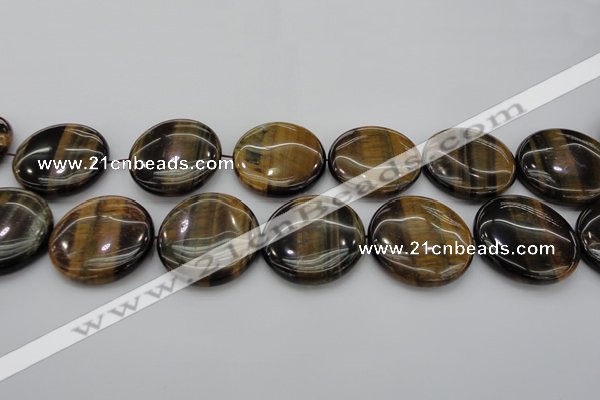 CTE1354 15.5 inches 40mm flat round yellow & blue tiger eye beads