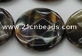 CTE1358 15.5 inches 30mm faceted coin yellow & blue tiger eye beads