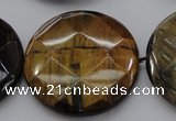 CTE1359 15.5 inches 35mm faceted coin yellow & blue tiger eye beads