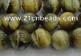 CTE1442 15.5 inches 8mm round golden & blue tiger eye beads