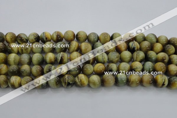 CTE1444 15.5 inches 12mm round golden & blue tiger eye beads