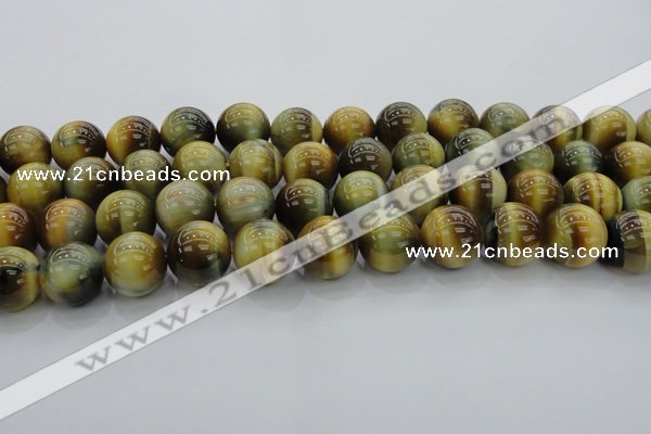 CTE1446 15.5 inches 16mm round golden & blue tiger eye beads