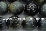 CTE1454 15.5 inches 12mm round golden & blue tiger eye beads