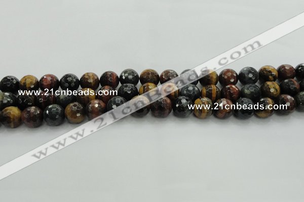 CTE1473 15.5 inches 10mm faceted round mixed tiger eye beads