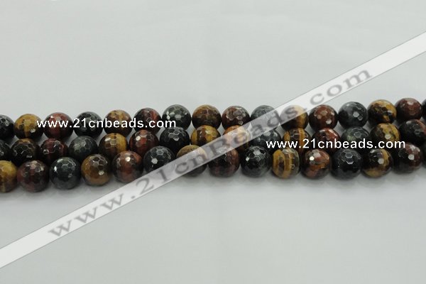 CTE1474 15.5 inches 12mm faceted round mixed tiger eye beads