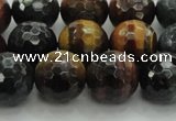 CTE1475 15.5 inches 14mm faceted round mixed tiger eye beads