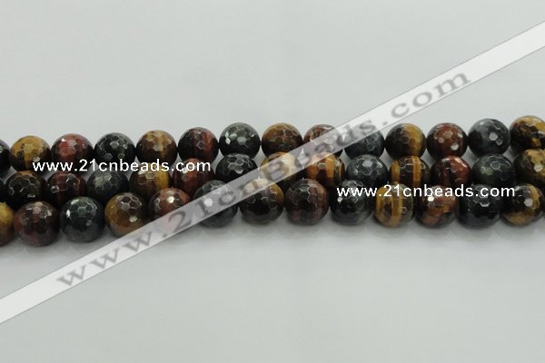 CTE1476 15.5 inches 16mm faceted round mixed tiger eye beads