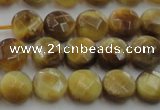 CTE1535 15.5 inches 8mm faceted coin golden tiger eye beads