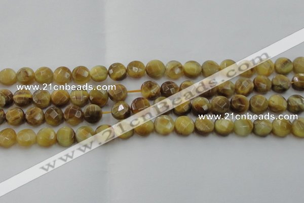 CTE1536 15.5 inches 10mm faceted coin golden tiger eye beads