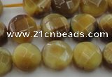 CTE1537 15.5 inches 12mm faceted coin golden tiger eye beads