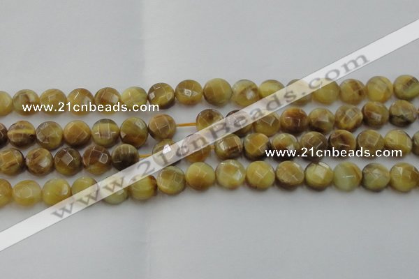 CTE1537 15.5 inches 12mm faceted coin golden tiger eye beads