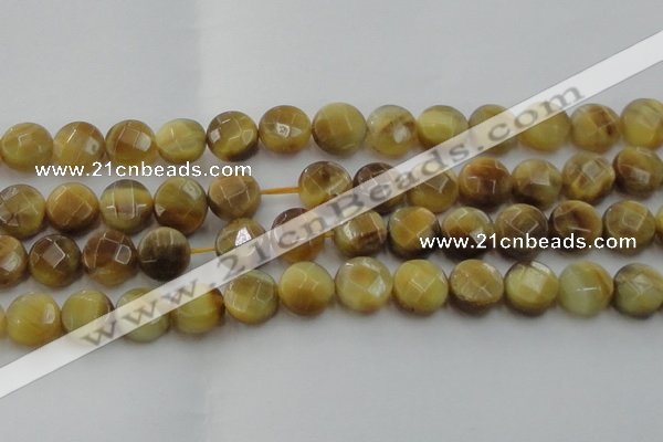 CTE1539 15.5 inches 16mm faceted coin golden tiger eye beads