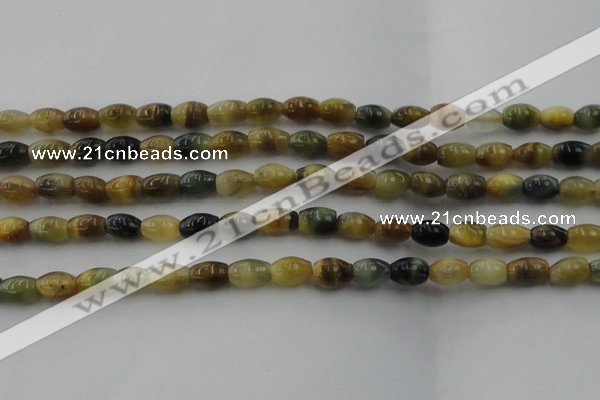 CTE1552 15.5 inches 6*10mm rice golden & blue tiger eye beads wholesale