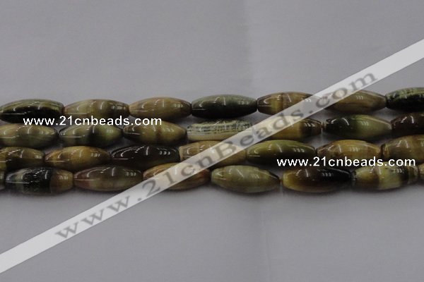 CTE1560 15.5 inches 10*30mm rice golden & blue tiger eye beads wholesale