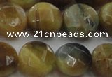 CTE1576 15.5 inches 16mm faceted coin golden & blue tiger eye beads