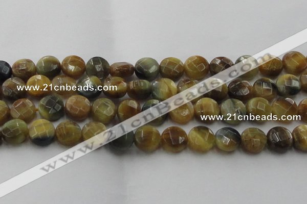 CTE1576 15.5 inches 16mm faceted coin golden & blue tiger eye beads