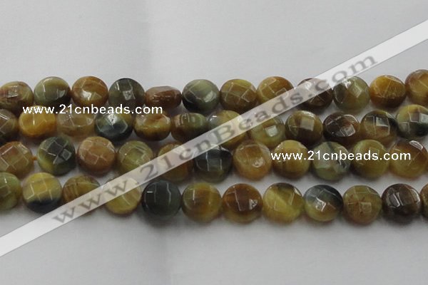 CTE1577 15.5 inches 18mm faceted coin golden & blue tiger eye beads