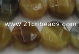 CTE1578 15.5 inches 20mm faceted coin golden & blue tiger eye beads