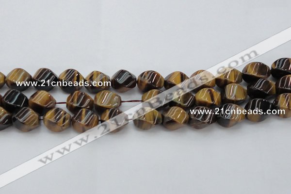 CTE1591 15.5 inches 12*16mm twisted rice yellow tiger eye beads
