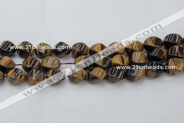 CTE1592 15.5 inches 13*18mm twisted rice yellow tiger eye beads