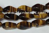 CTE172 15.5 inches 8*16mm twisted rice yellow tiger eye gemstone beads