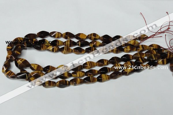 CTE172 15.5 inches 8*16mm twisted rice yellow tiger eye gemstone beads