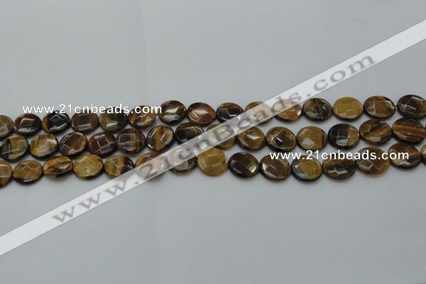 CTE1724 15.5 inches 10mm faceted coin yellow tiger eye beads