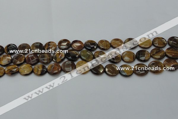 CTE1725 15.5 inches 12mm faceted coin yellow tiger eye beads