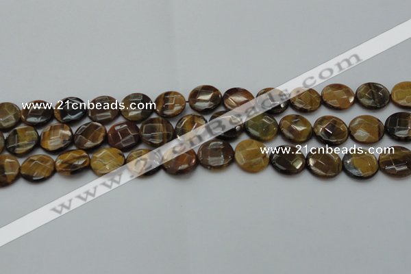 CTE1726 15.5 inches 14mm faceted coin yellow tiger eye beads