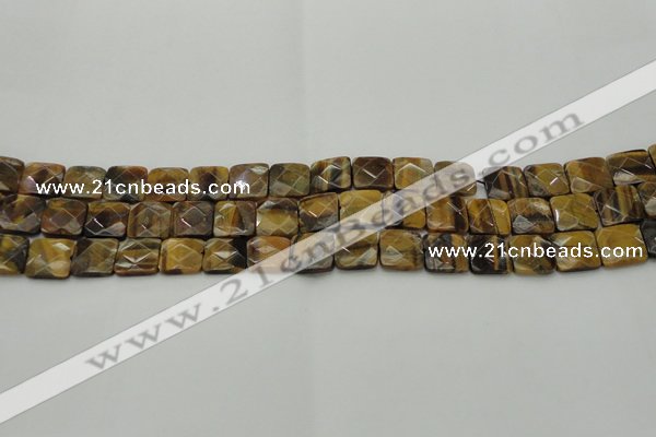 CTE1731 15.5 inches 10*10mm faceted square yellow tiger eye beads