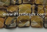 CTE1732 15.5 inches 12*12mm faceted square yellow tiger eye beads