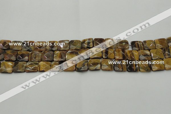 CTE1732 15.5 inches 12*12mm faceted square yellow tiger eye beads