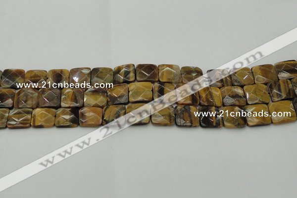 CTE1733 15.5 inches 14*14mm faceted square yellow tiger eye beads